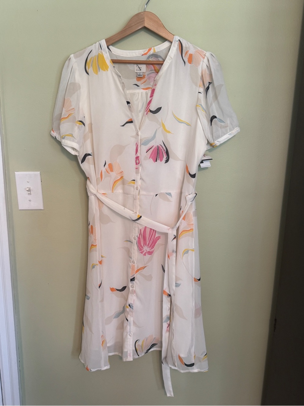 A New Day- Floral Print Cream Button-Front Midi Dress